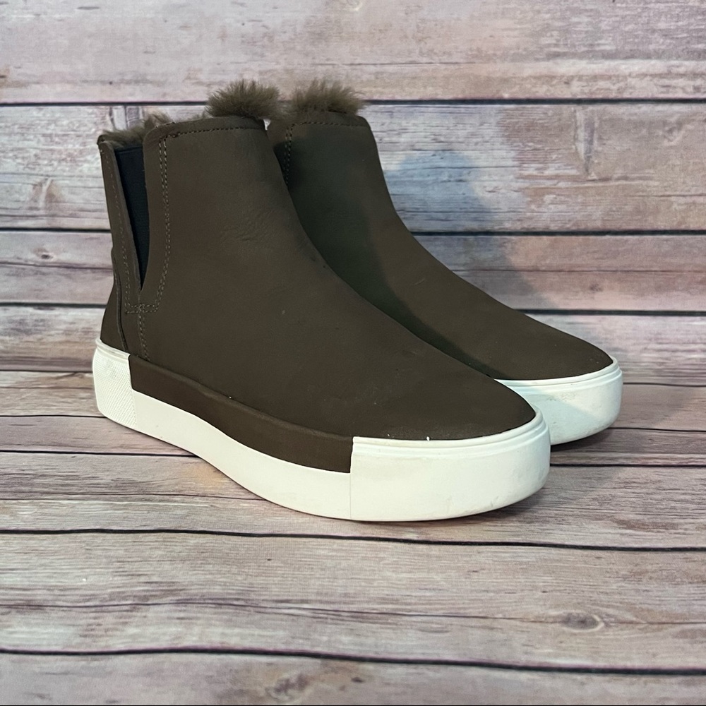 J/Slides J Slides Val Khaki/Brown Waterproof Nubuck Ankle Boots Leather Faux Fur